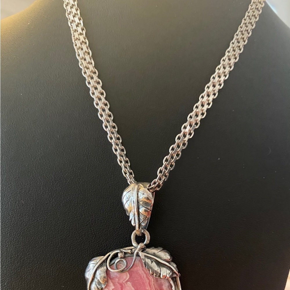 Rhodochrosite sterling Italy necklace - Picture 6 of 6